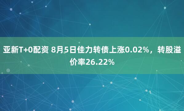 亚新T+0配资 8月5日佳力转债上涨0.02%，转股溢价率26.22%