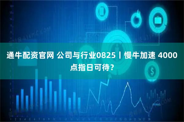 通牛配资官网 公司与行业0825丨慢牛加速 4000点指日可待？